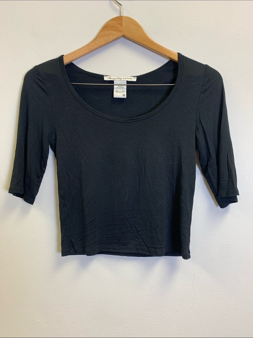 American Rag Black Scoop Neck Cropped Top